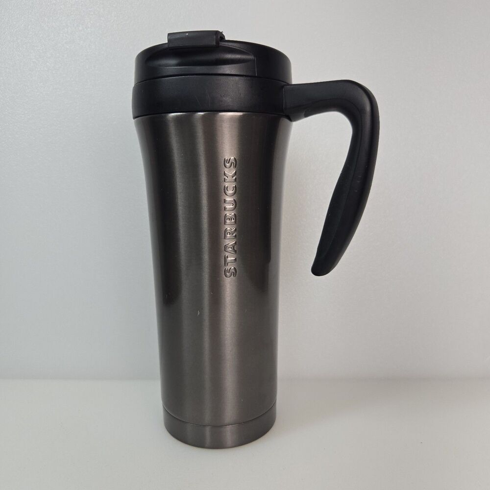 Starbucks 16oz Pewter Gunmetal Stainles Steel Travel Mug with Handle 2013